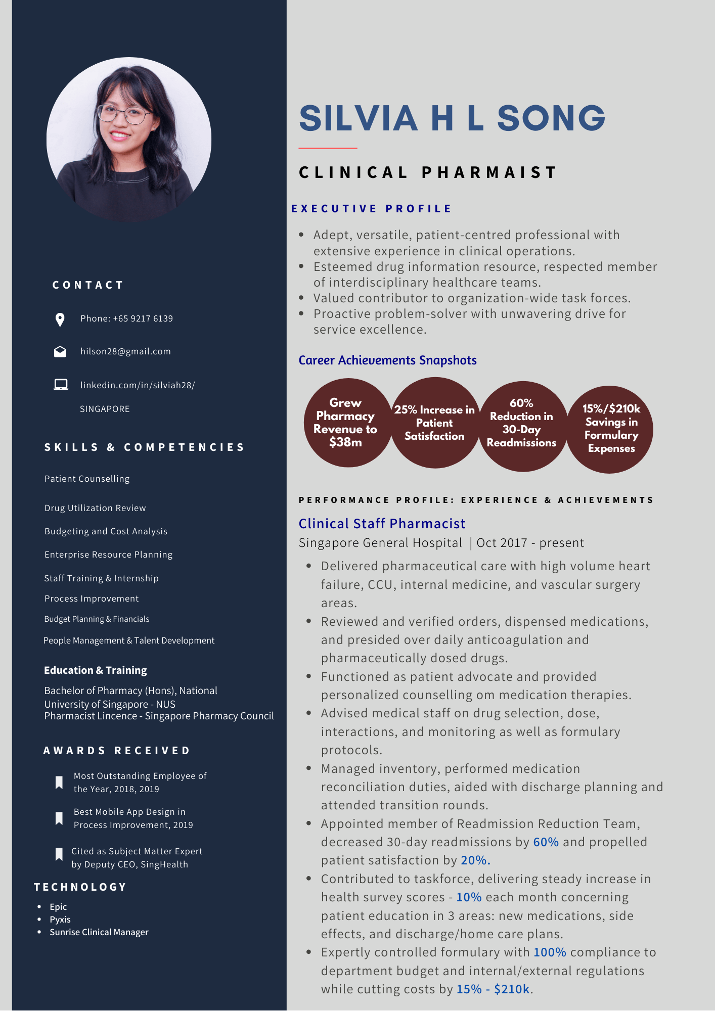 Silvia H L Song Clinical Pharmacist Resume